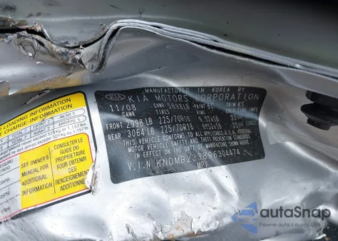 2009 Kia Sedona Lx z USA, uszkodzony, nr VIN KNDMB233896304474